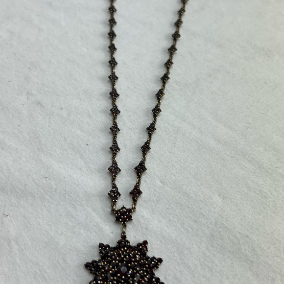 Antique Victorian 800 silver VERMEIL 1940s Garnet Stone Necklace ~RARE - Picture 5 of 8